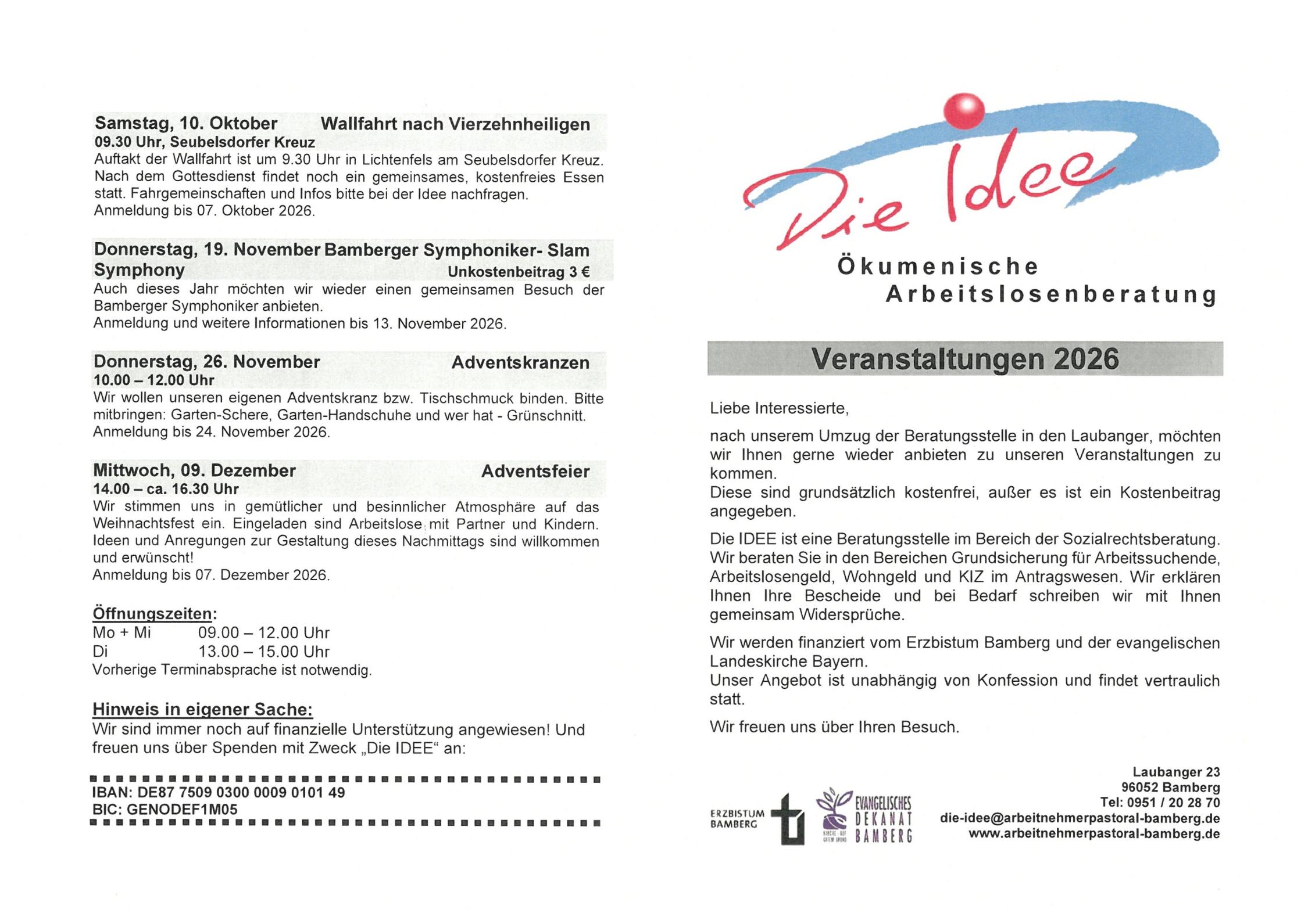 Die Idee, Veranstaltungsprogramm 10-12.2026