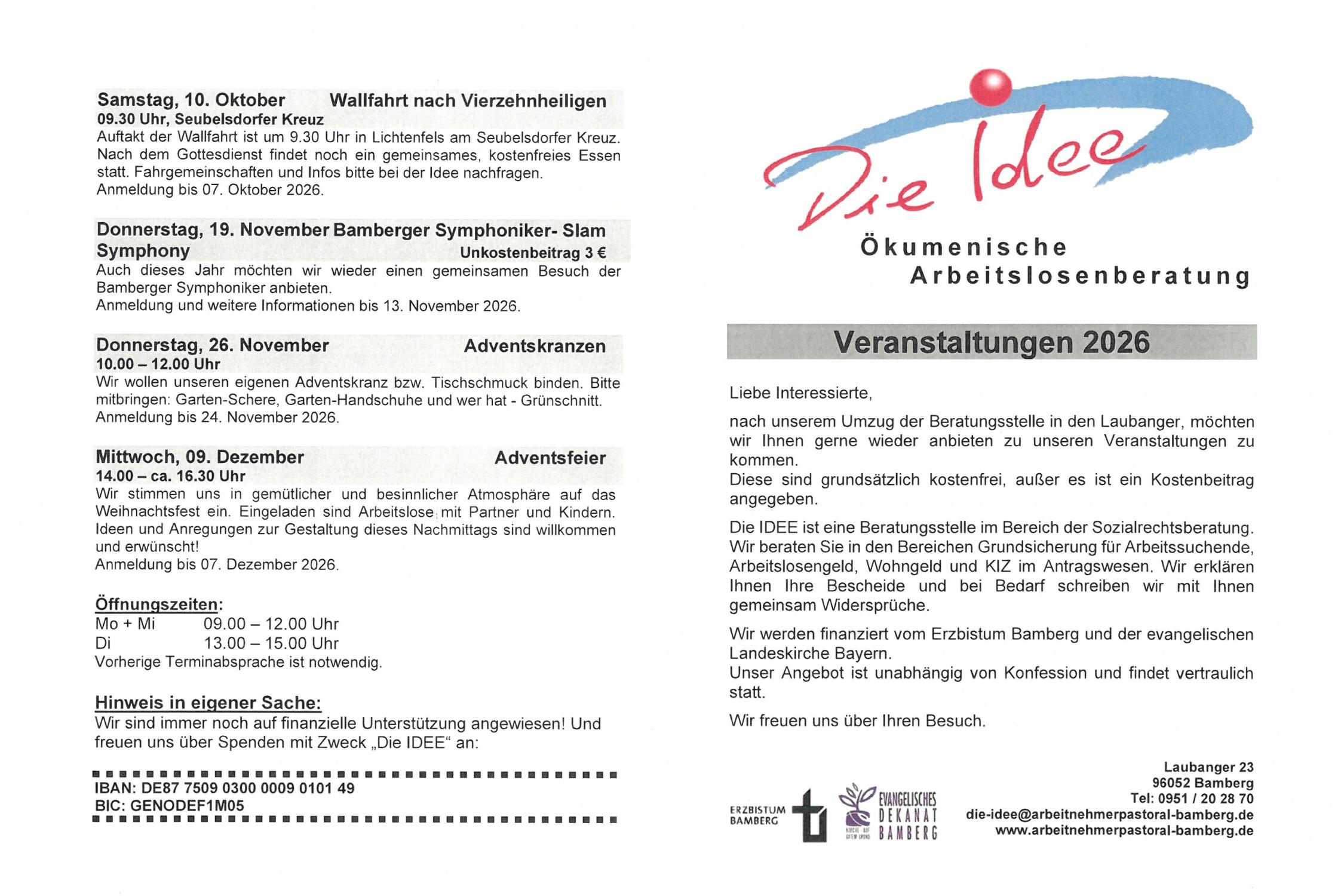 Die Idee, Veranstaltungsprogramm 10-12.2026