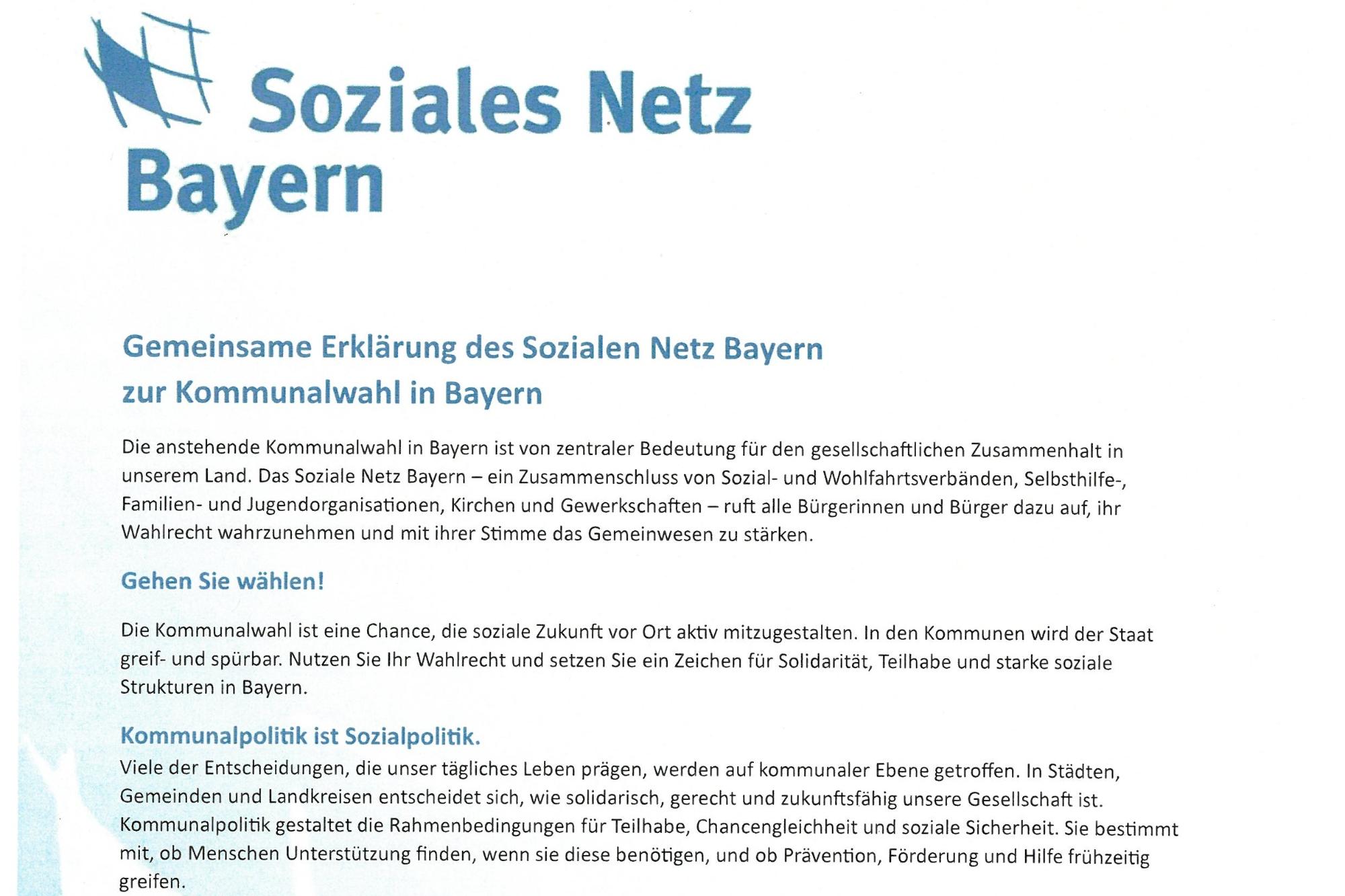 Erklärung Soziales Netz Bayern Kommunalwahl