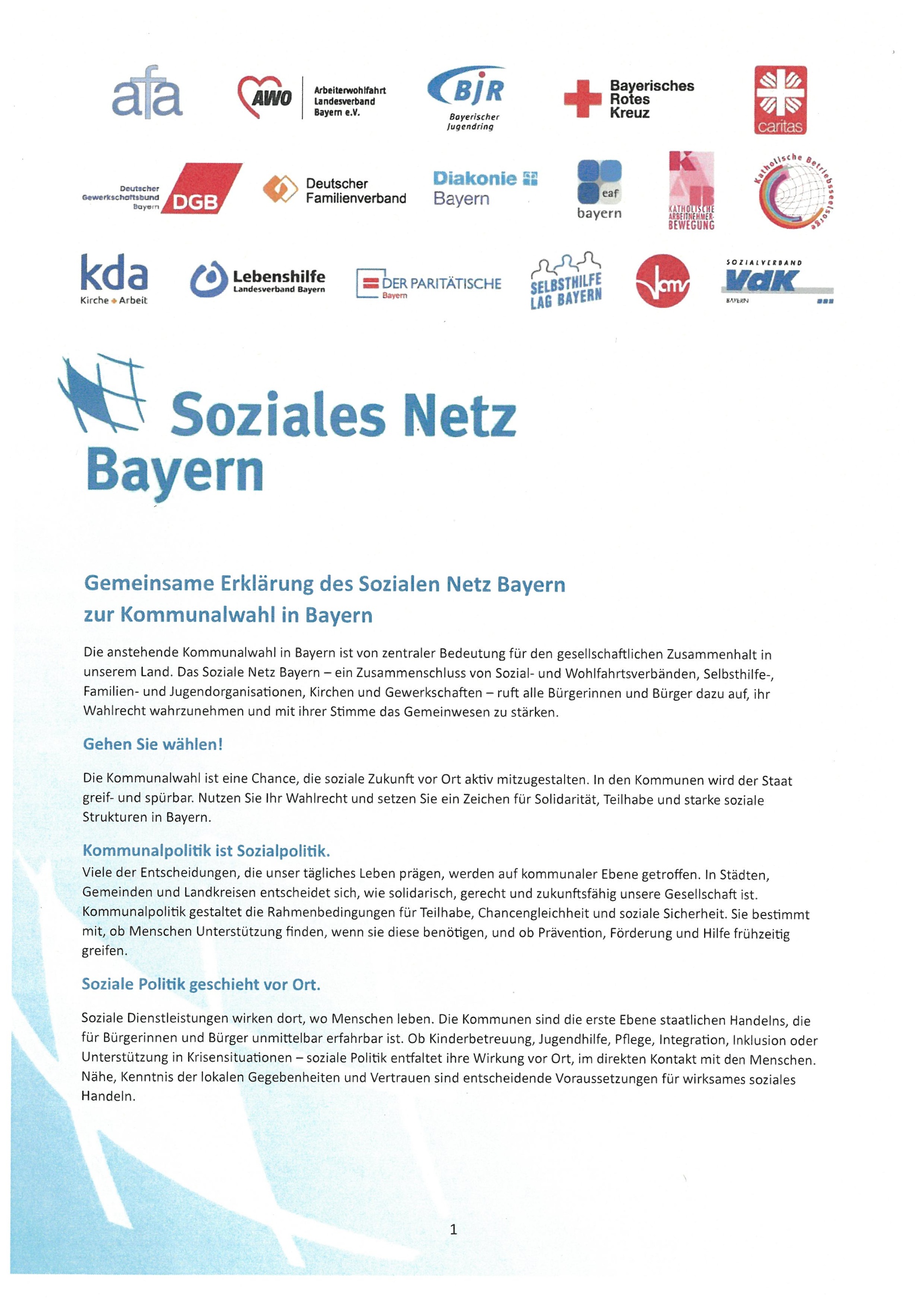 Erklärung Soziales Netz Bayern Kommunalwahl